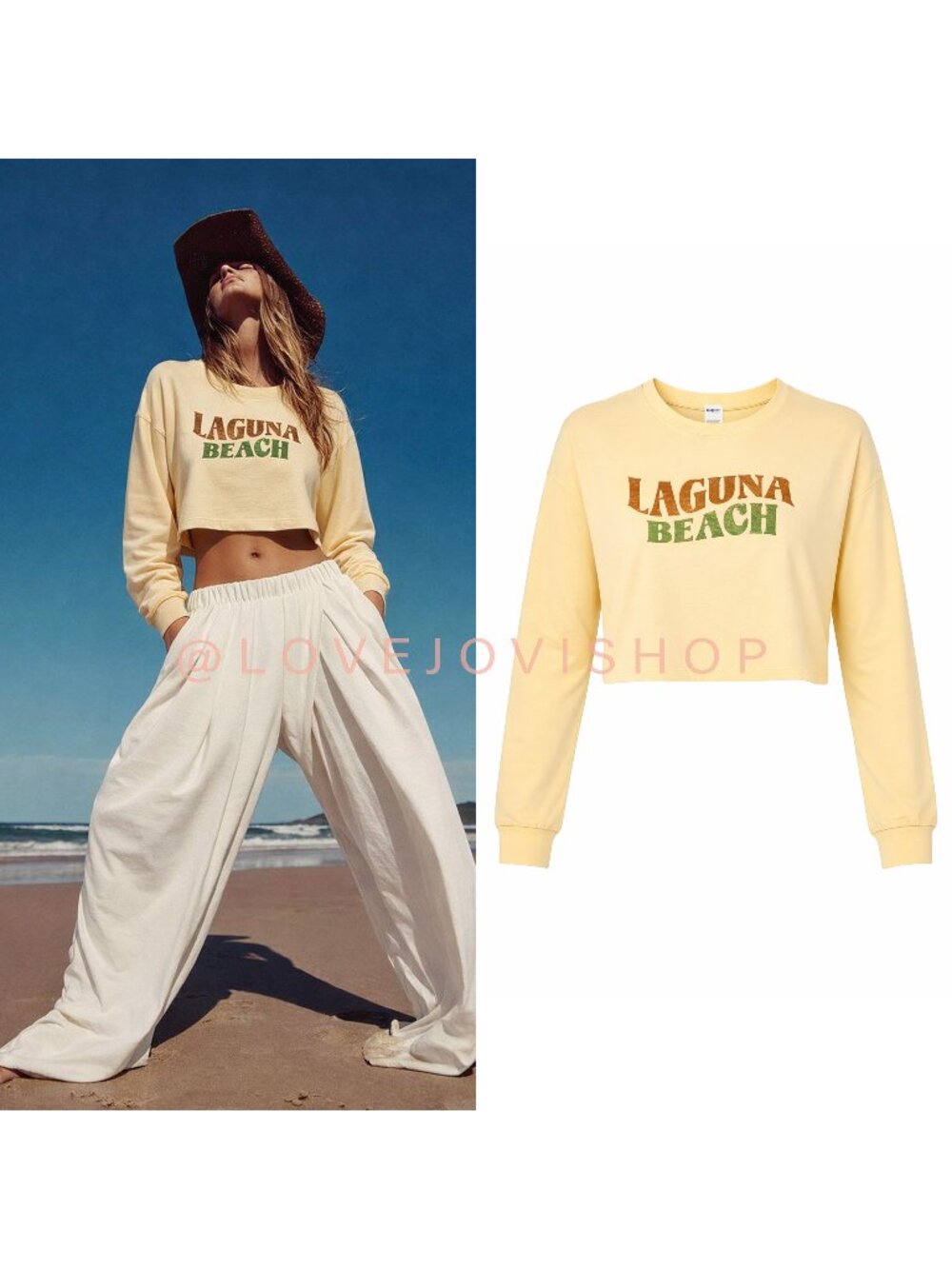 Boho Coastal | Victoria’s Secret Laguna Beach Graphic Cropped Long Sleeve Yellow